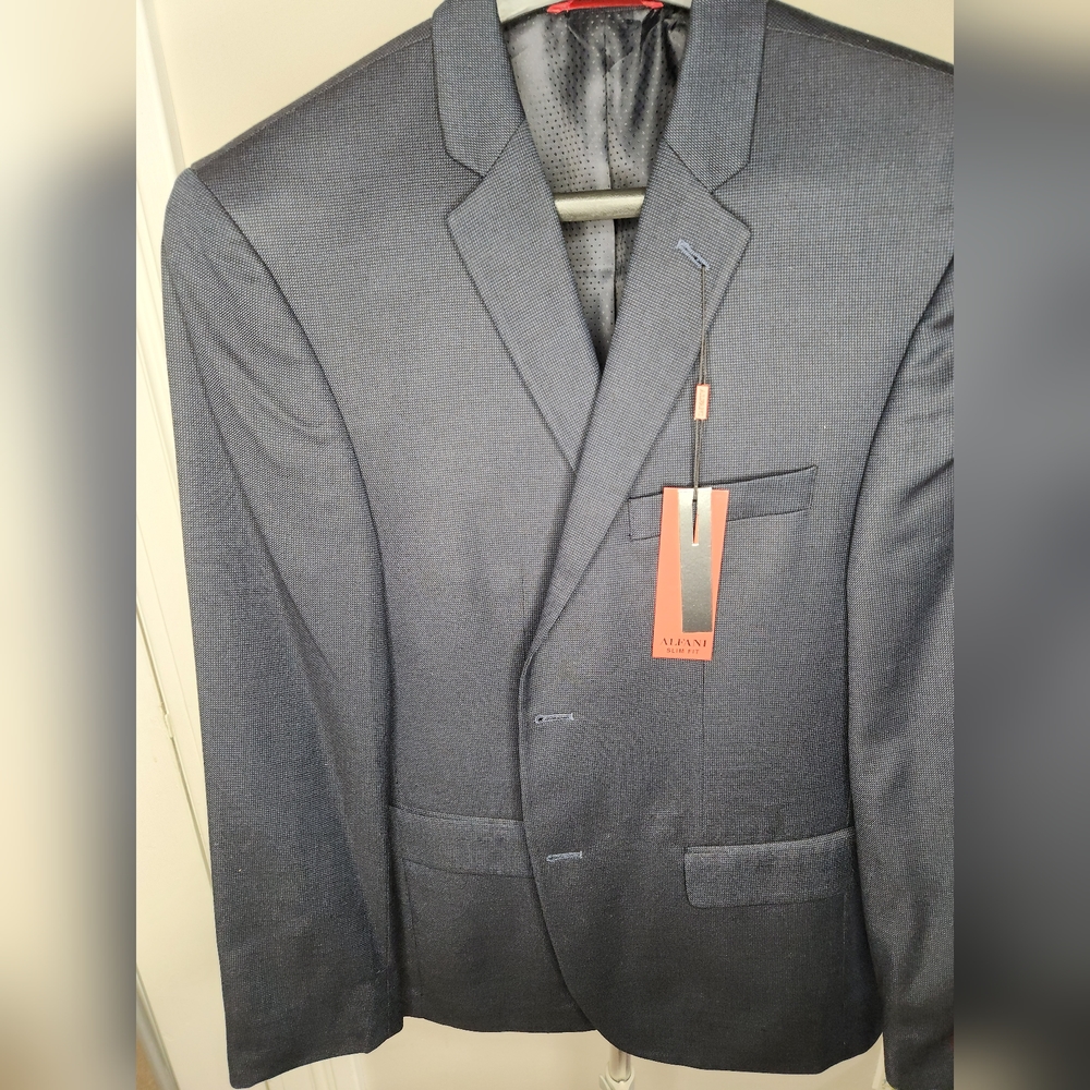 NWT ALFANI Men's Blazer 40S Slim Fit Blue Patterned Jacket Free  Shipping